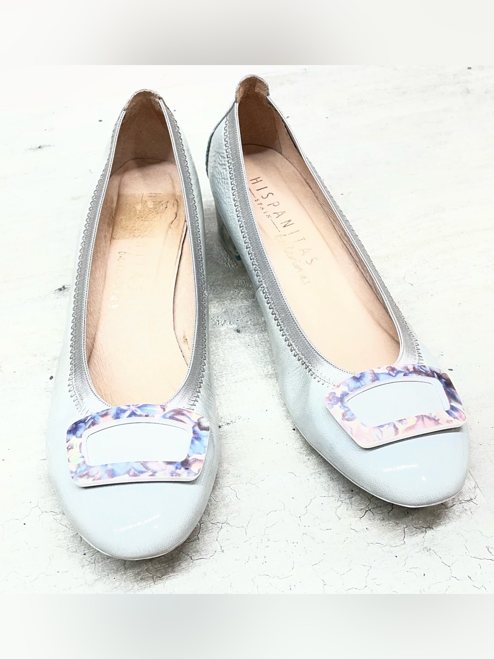 Hispanitas Light Blue Patent Ballet Flats with Decorative‎ Buckle